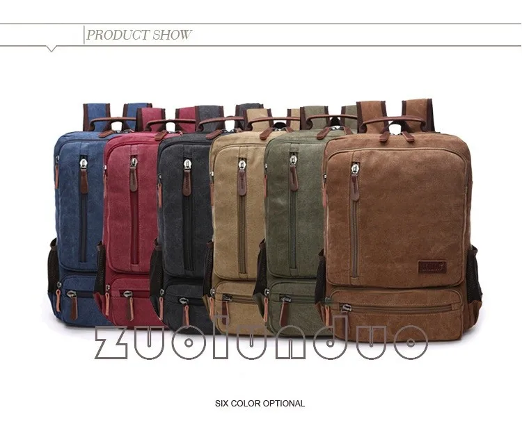Vintage Canvas Rucksack für Herren, große Kapazität, Reise-Umhängetasche, hochwertige modische Studententasche, Herren-Notebook-Laptop-Rucksack – Detail 4