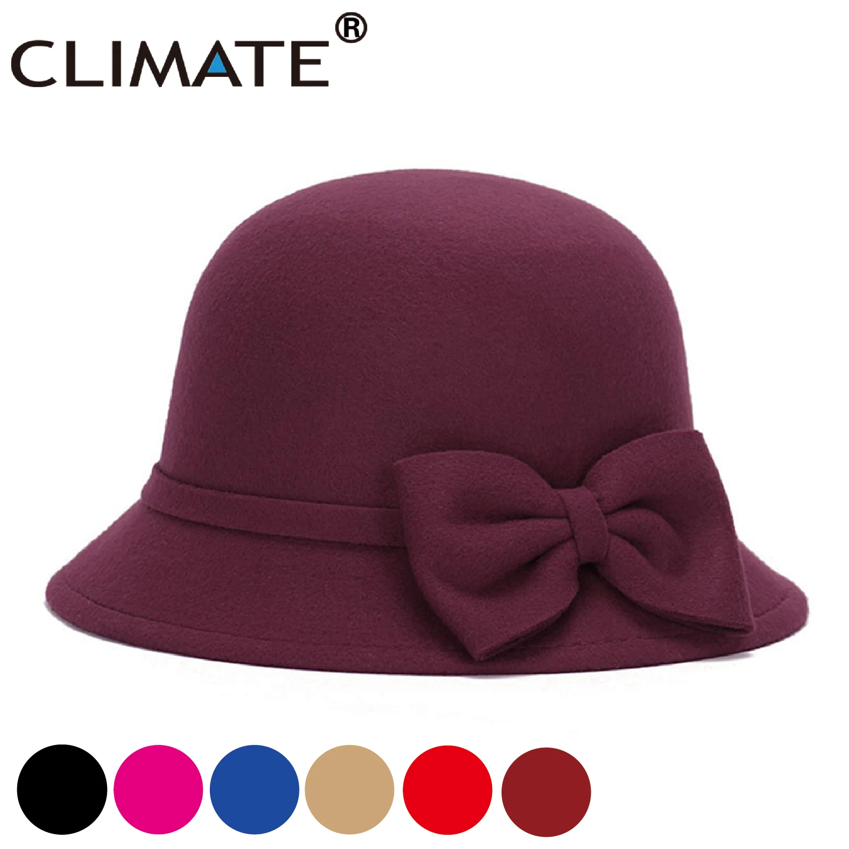 CLIMATE Women Bowknot Fedora Hat Women  Fashion Fedoras Girls Ladies Bowknots Cap Mom Hat Nice Polyester Woolen Cap Hat