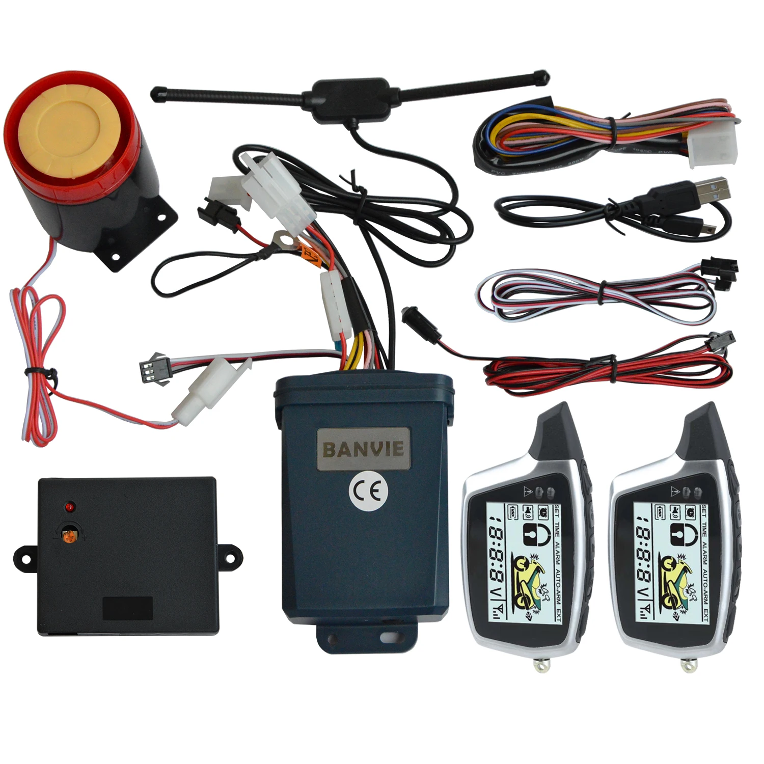 BANVIE Two Way Anti-theft Motorcycle Security Alarm System With 2  LCD Transmitters Remote Engine Start