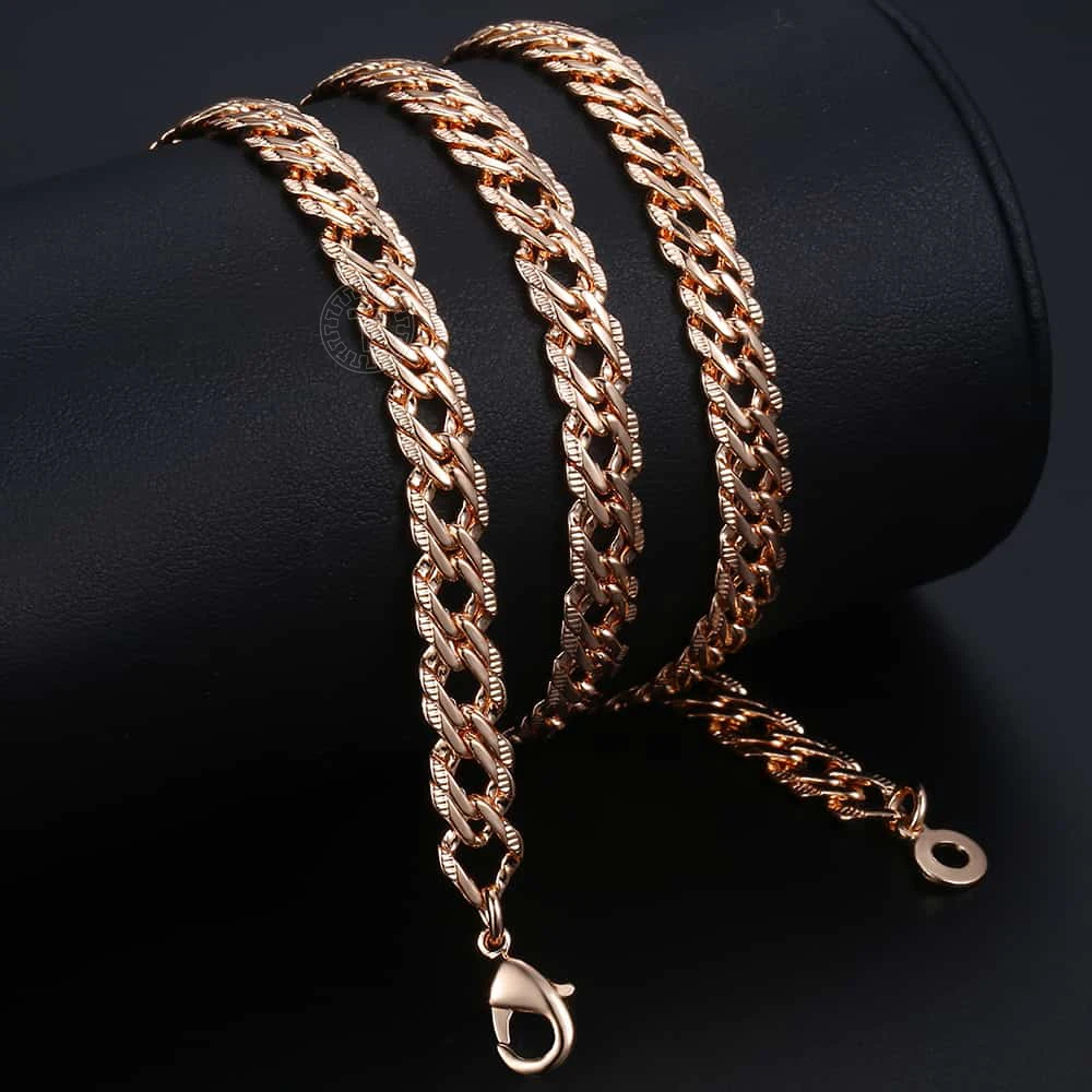 Fashion 7mm Womens Mens Necklace 585 Rose Gold Color Hammered Venitian Link Chain Necklace Jewelry 20inch 24inch DCN08