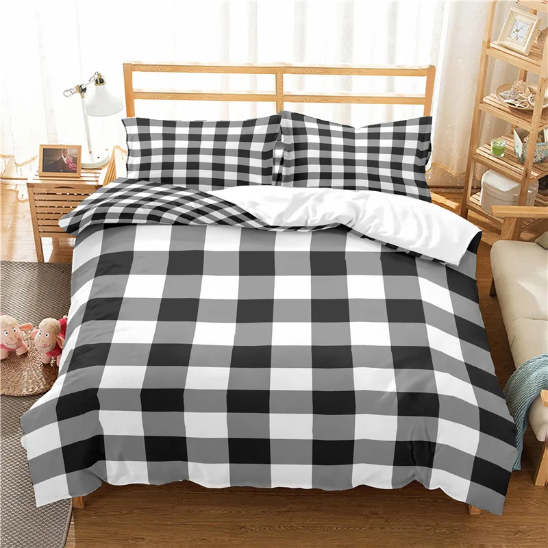 Home Textile Luxury 3D Plaid Print 2/3Pcs Comfortable Duvet Cover PillowCase Bedding Sets Queen and King EU/US/AU Size