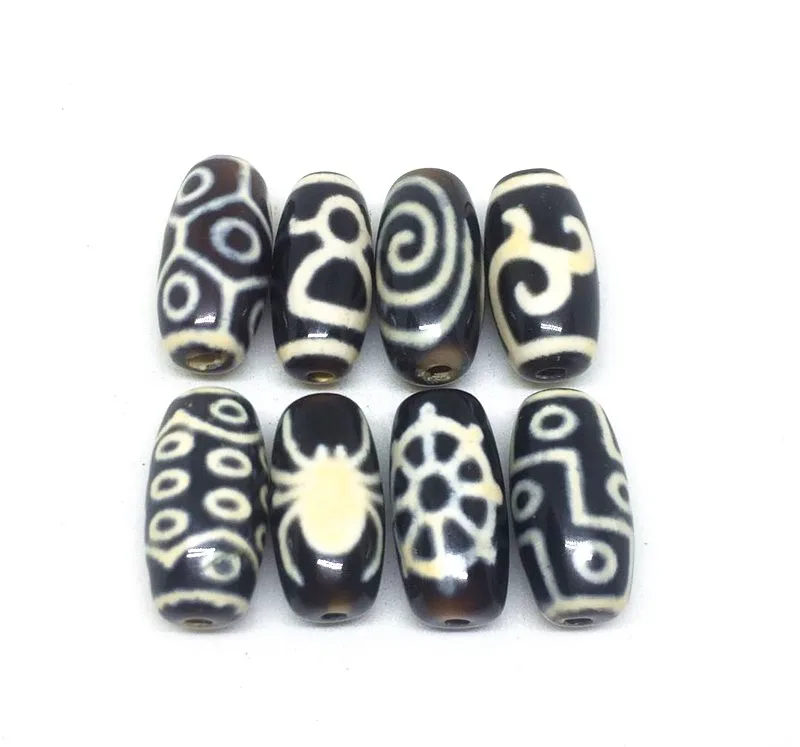 1pcs/lot Rare Patterns Spiral Spider 10mm*20mm Black Color Natural Agate Amulet Tibetan Dzi Beads for Bracelet DIY Jewelry