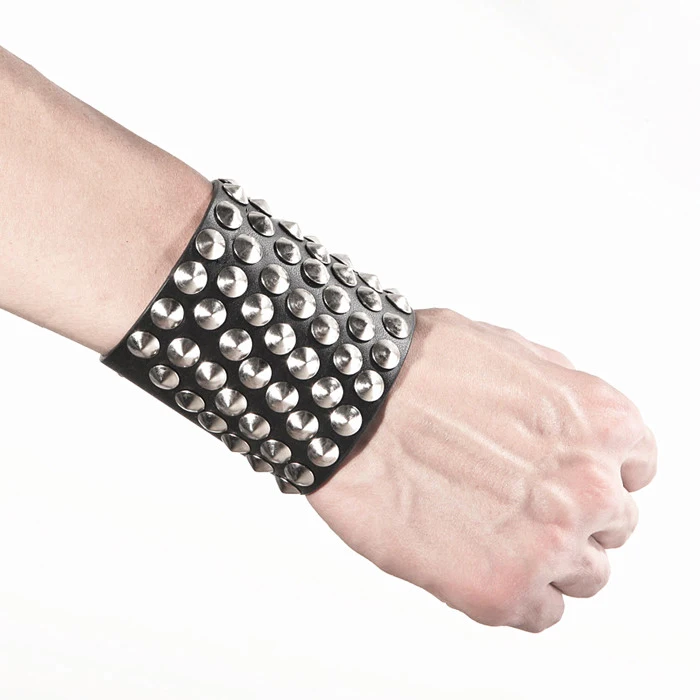 Punk Rivet Leather Hand Jewelry Bracelet Casual Men Metal Wide Stud Bracelet Wristbands