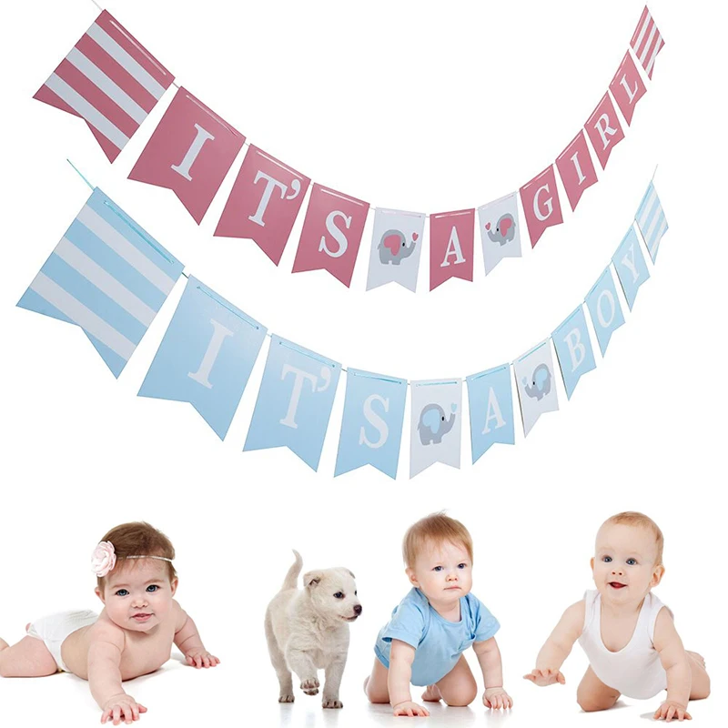 It's A Boy It's A Girl Elephant Banner Bunting Christening Garland Baby Shower Gender Reveal Party Decorations for Baby Boy Girl image 2