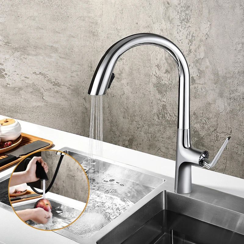 Kitchen Faucets Hot and Cold Pull Out Kitchen Faucet Kitchen Sink Faucets Mixer Tap Chrome/Black Gold