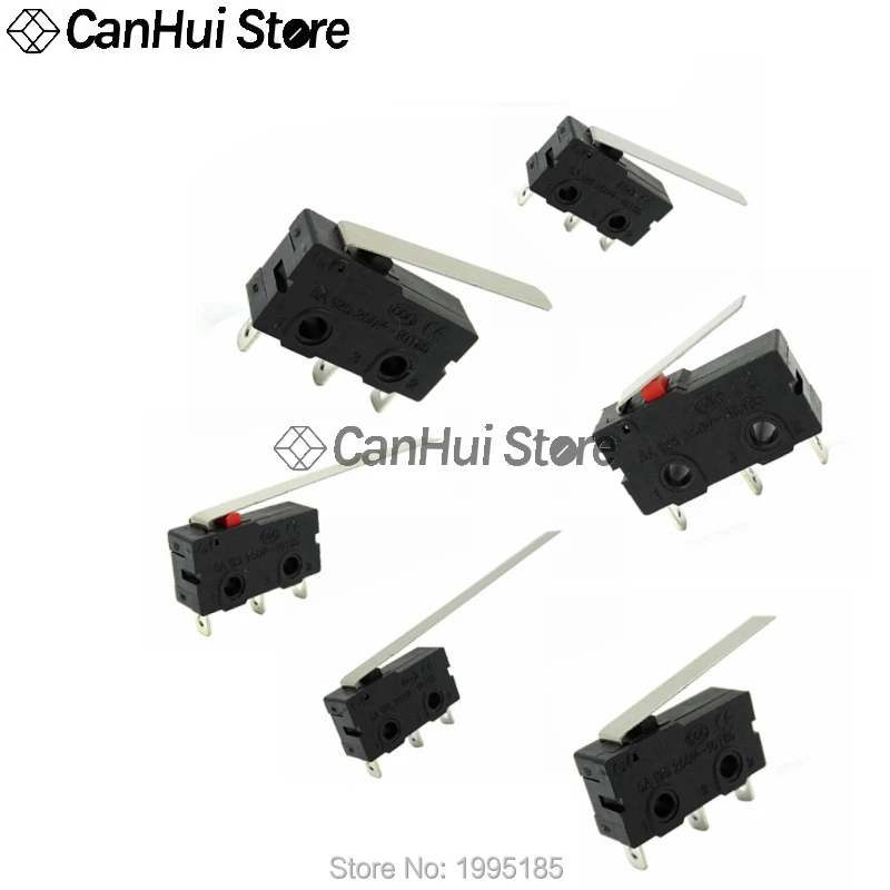 10Pcs Mini Micro Limit Switch NO NC 3 Pins PCB Terminals SPDT 5A 125V 250V 29mm Roller Arc lever Snap Action Push Microswitches