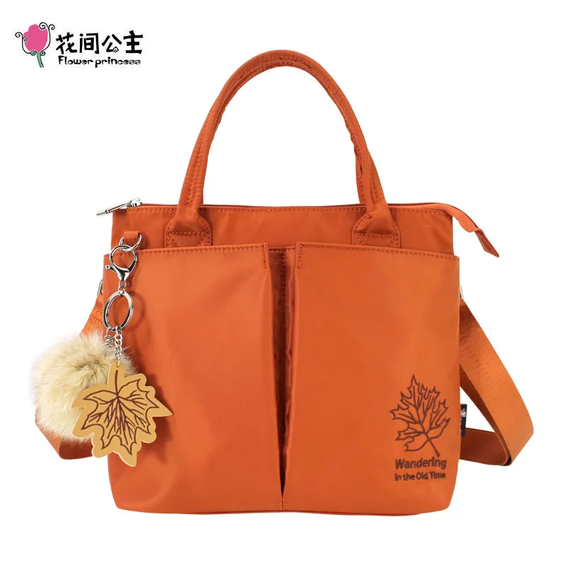 Flower Princess Embroidery Women Bag Women Nylon Handbag Shoulder Bags Girls Hair Ball Ornaments Ladies Bag Travel Hand Bags