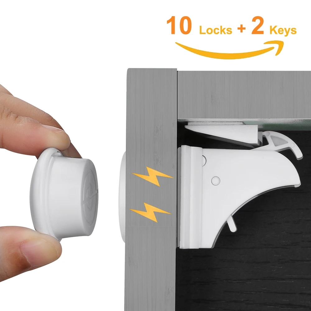 

10 Locks 2 Keys Magnetic Cupboard Locks Safety Baby Cabinet Lock Children Protection Kids Drawer Locker Childproof Locks