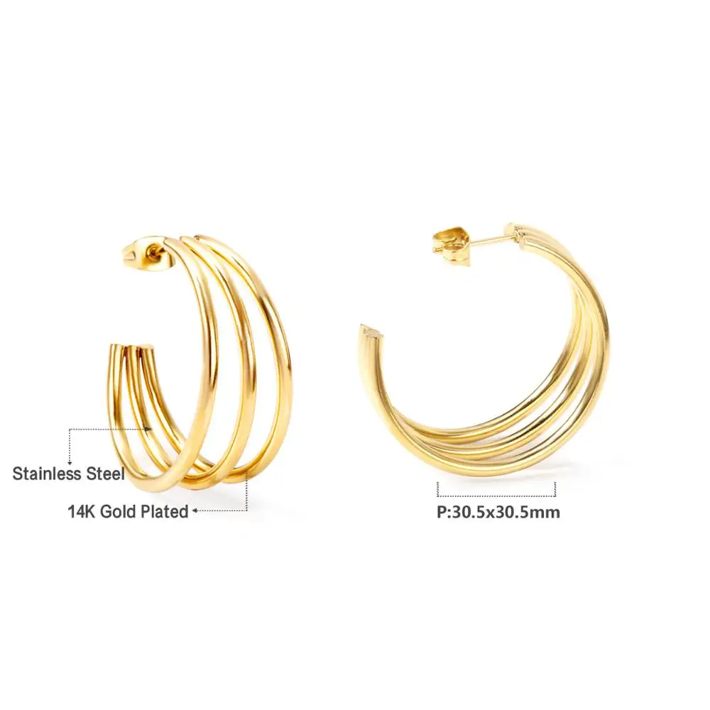 LUXUSTEEL inoxidable Multilayer Tube Hoop Earrings New Golden silvery Female Stud Earring Fashion Jewelry Wedding