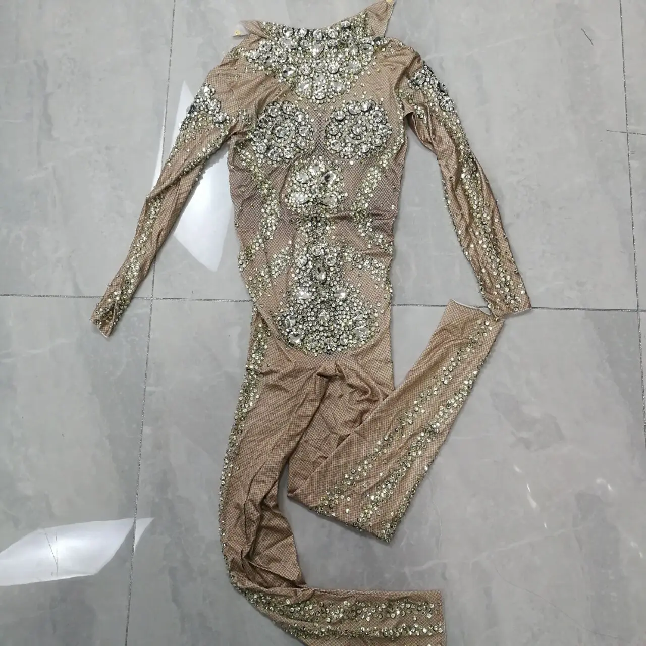 Luxus Strass Elastische Dünne Overall Frauen Geburtstag Prom Feier Party Kristalle Nachtclub Strampler Sänger Bühne Tragen