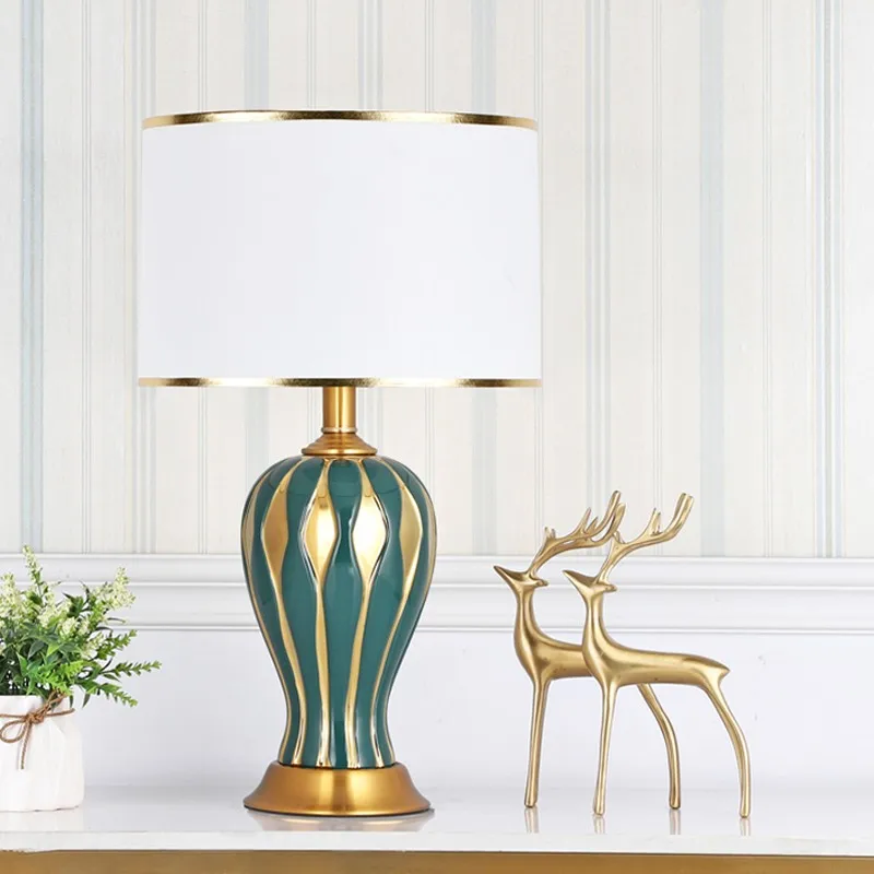 OURFENG Luxury Decorative Table Lamp Ceramic LED Creative Bedside Desk Light For Home Study Foyer Office Bed Room