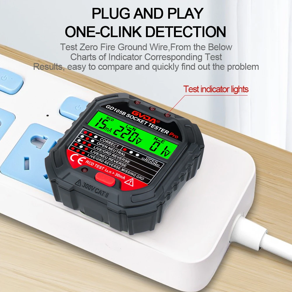 GVDA Socket Outlet Tester Voltage Detector Electric Circuit Breaker Finder Ground Zero Line US EU UK Plug Polarity Phase Check