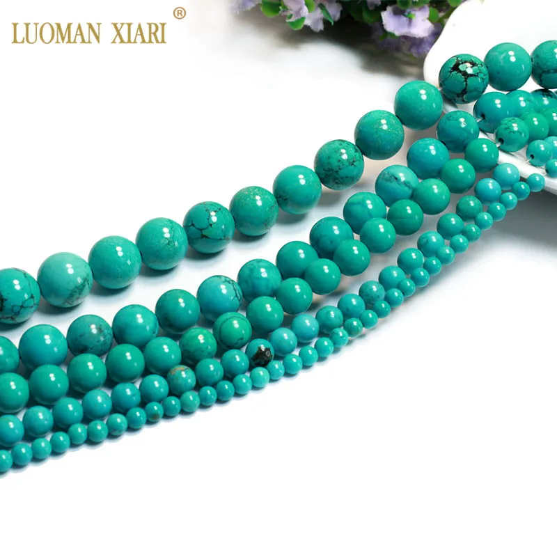 Top  United States Green Turquoises Round Natural Stone Beads For Jewelry Making DIY Bracelet Necklace  4/6/8/10/12 MM