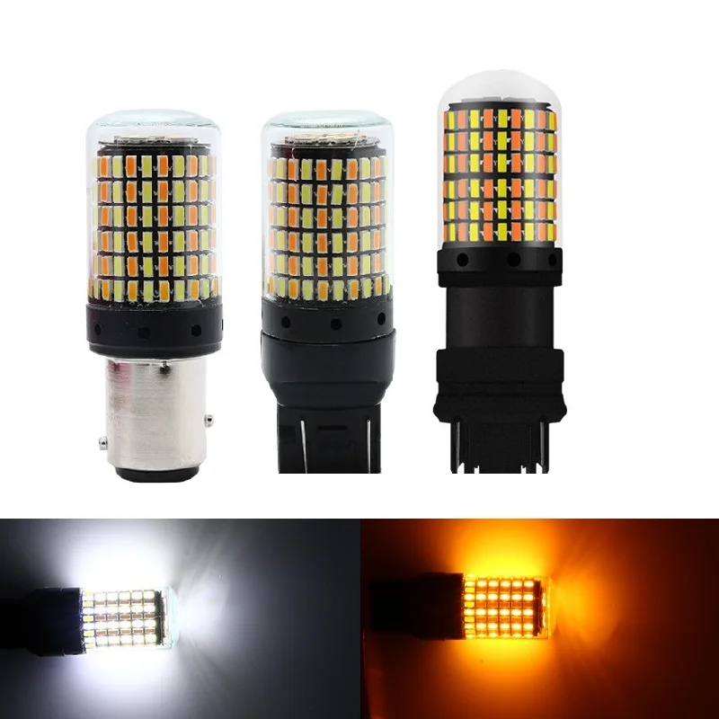 1Pcs 168smd Canbus 1157 Led Bay15d P21/5w T20 Led 7443 T25 3157 Bulb For brake lamp Turn Signal Light white amber dual color 12V