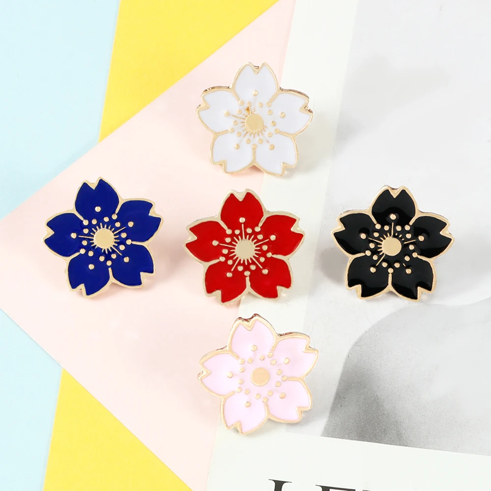 Cartoon 5 Color Mini Cherry Flower Brooch Simple Style Enamel Pin Brooches Denim Jackets Lapel Badge Pins Button Fashion Jewelry