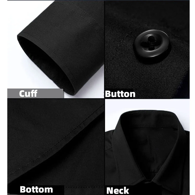 Men\'s Spring Long Sleeve Shirts Business Office Dress Formal Social Shirt Non-iron Slim Black Male Clothing 2024 Plus Size 5XL