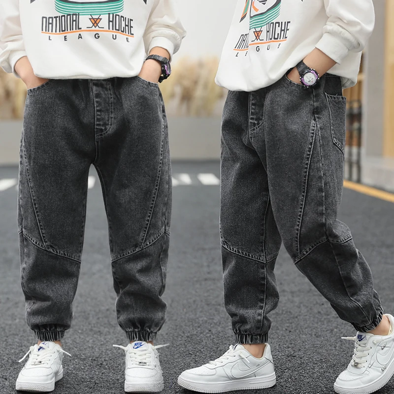 Children\'s Clothing Casual Jeans For Boy Pants Denim Cotton Autumn Winter Elastic Waist Jeans Kids Casual Pants 4 6 8 10 12 Year