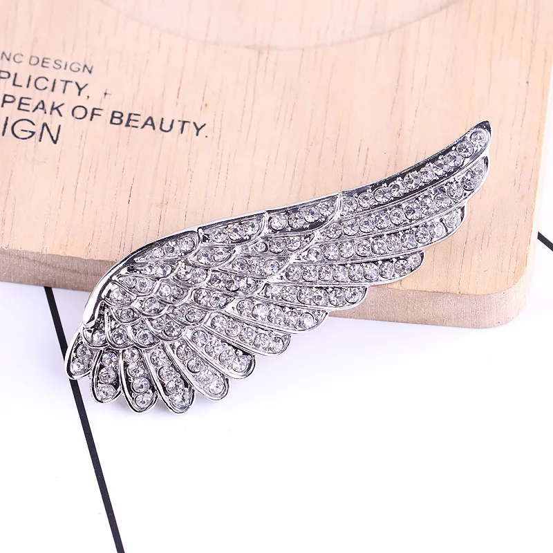 Luxury full rhinestone angel wings brooches coat hat bag accessories swan wings feather brooch pin unisex holiday gift