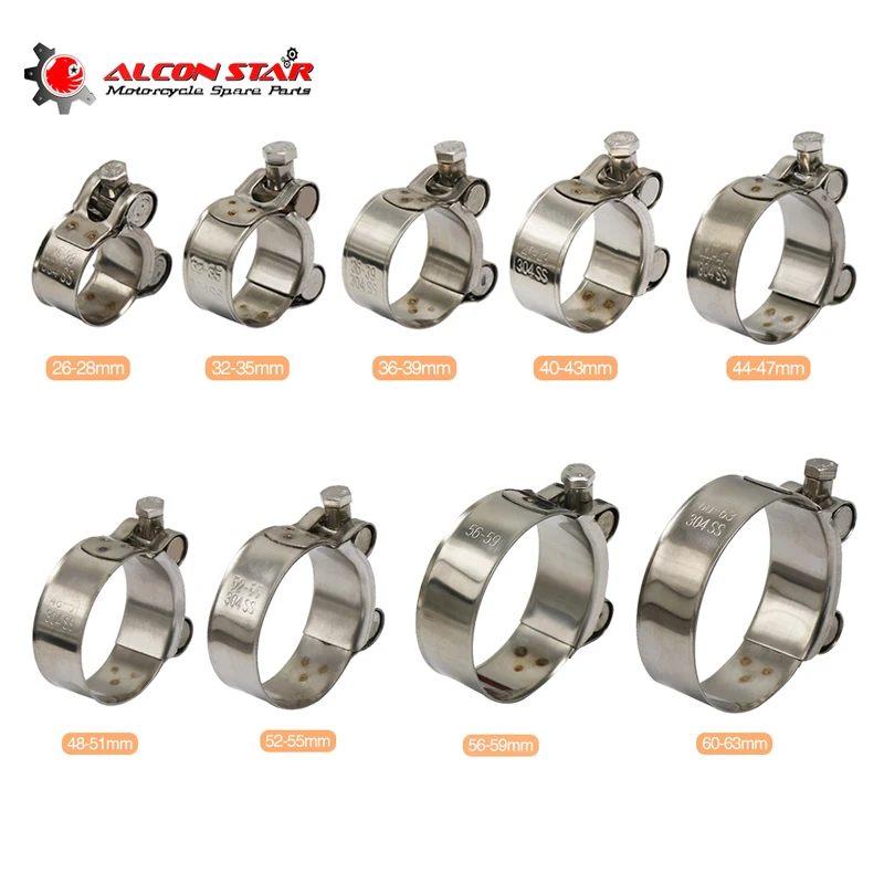 Alconstar- 26-63mm Stainless Steel Motorcycle Exhaust Banjo Clamp Hose Clamps Clip For Slip-on Type Motorcycle Muffler Silencer