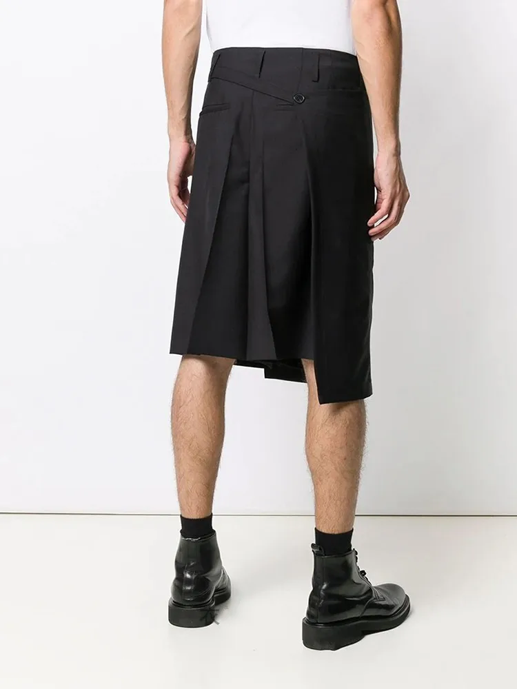 Spring/summer new Japanese men's shorts Samurai patchwork trousers black irregular asymmetrical casual skirt