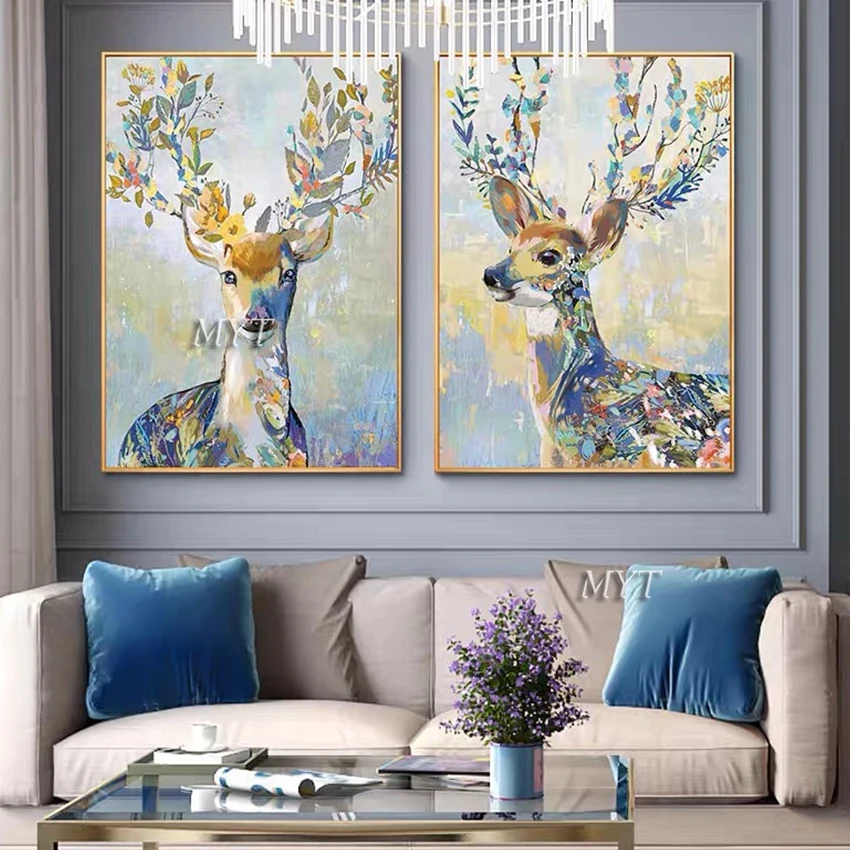 Children Room Wall Decor Abstract Deer Head Oil Painting Wall Art Picture Unframed Hot Selling Animal Wall Canvas Artwork