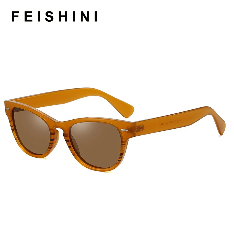 

FEISHINI Fashion Clear Glasses Ladies Feminino Vintage Brown Tiny High Quality Classic Trendy Sunglasses Women Polarized