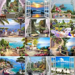 RUOPOTY 5D DIY Diamond Painting Full Square Landscape Window Diamond Embroidery Cross Stitch Sea Mosaic Kit Home Decor