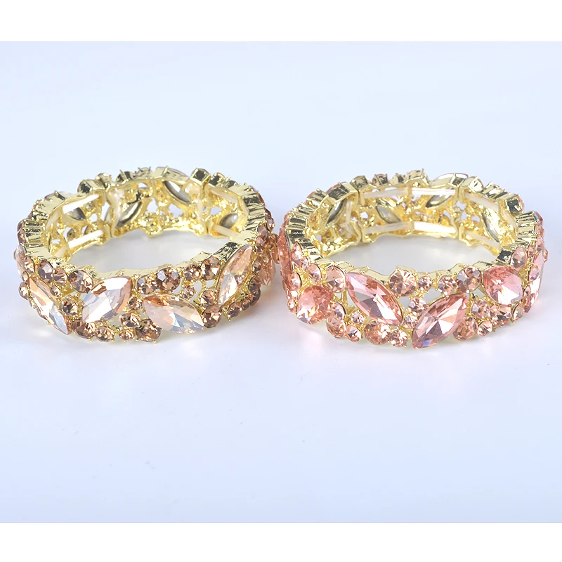 Simple AB Color Colorful Crystal Cuff Bangles Bracelet Big Wide Stretch Bangle Jewelry Gifts For Women Wedding Accesorios
