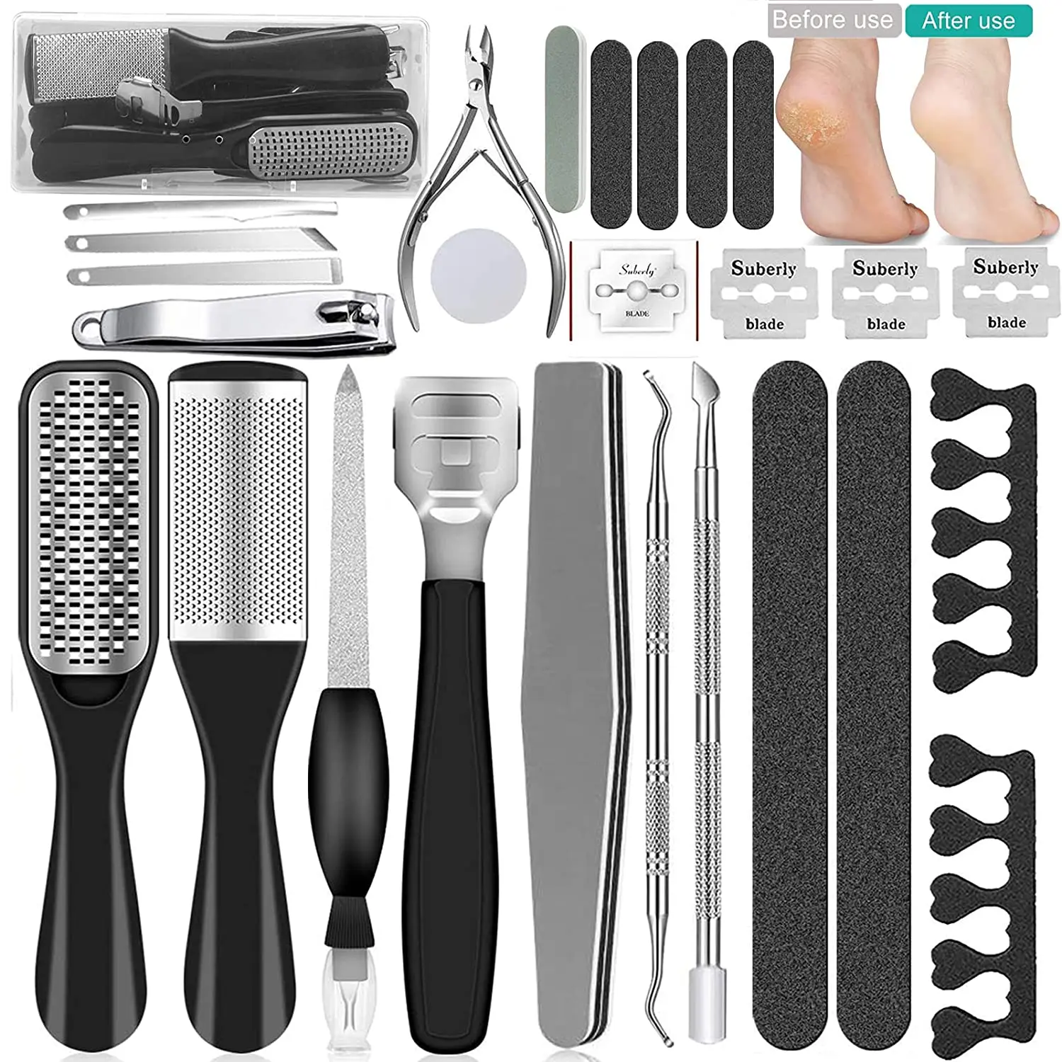 

25 in 1 Professional Pedicure Kit Professional Pedicure Tools Set-Foot Rasp Foot Dead Skin Remover for Home&Salon Care Tools Set