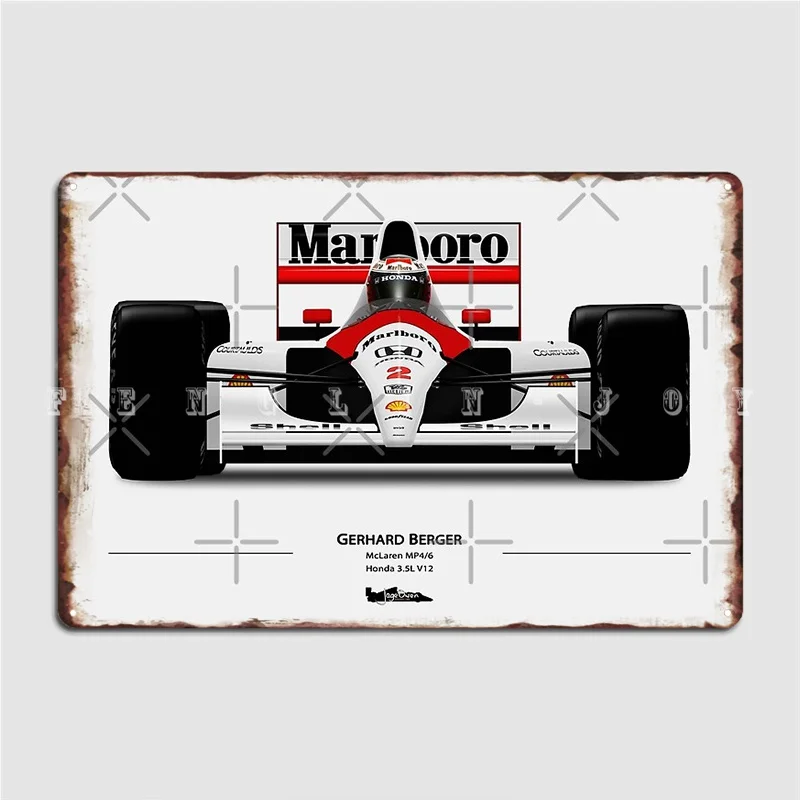 Gerhard Berger Mp4 6 Metal Plaque Poster Garage Club Wall Decor Cinema Living Room Funny Tin Sign Poster