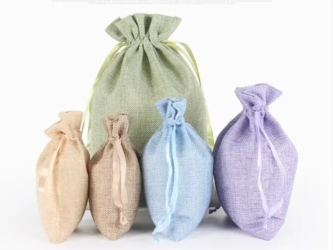 

10pcs/lot 14x18cm Party Event Burlap Jute Linen Drawstring Bag Wedding Charms Jewelry Packaging Bags Custom Print Logo