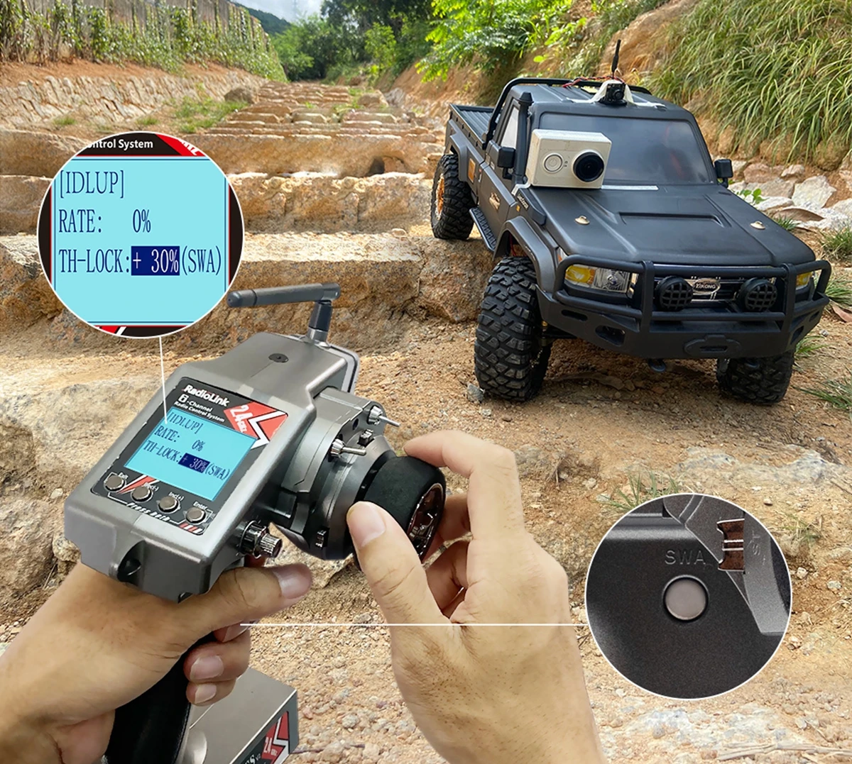Radiolink RC6GS V2 2.4G 6 Channel Radio Transmitter with R7FG Receiver Gyro Telemetry Included Remote Controller for RC Car Boat