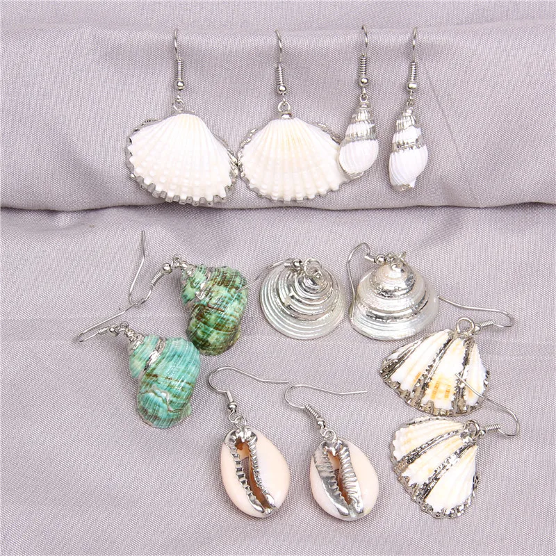 Natural Sea Shell Statement Conch Drop Earrings Beach Earrings Silver Color Hook Eardrops Women Cowrie Danglers Jewelry Gifts