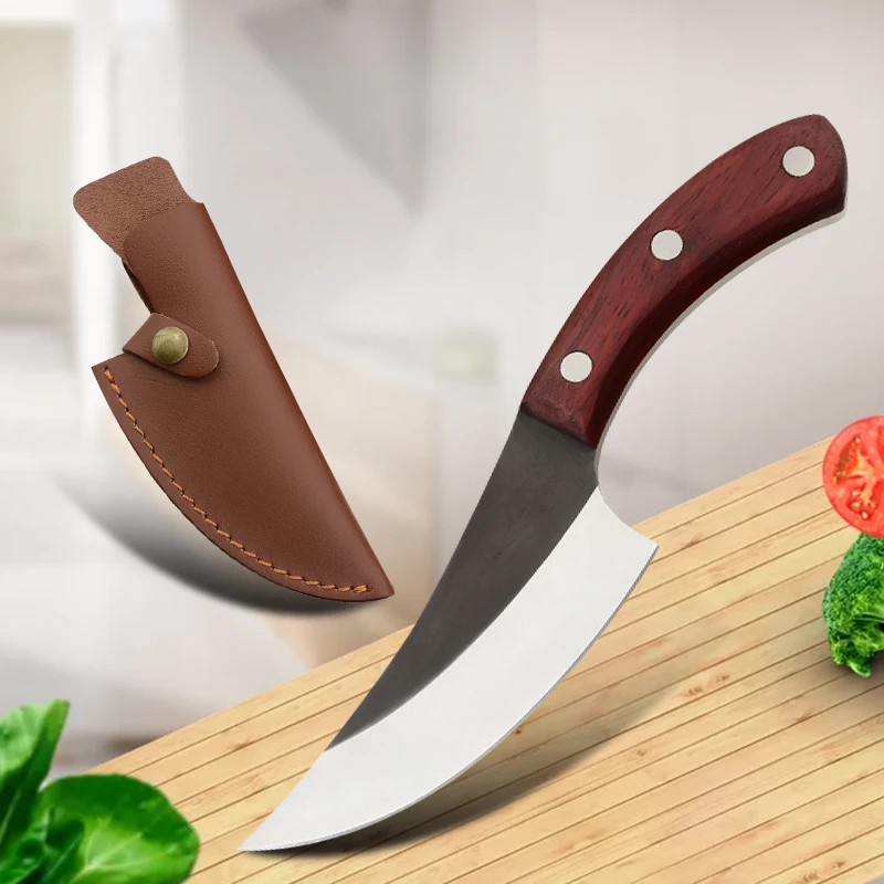 

5.5 Inch Serbian Boning Meat Cleaver Knife Handmade Forged Full Tang Sliced Chef Kitchen Butcher Knife Gift Leather Sheath