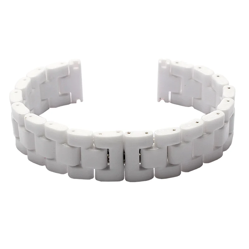 White Ceramic Watchband 14mm 16mm 18mm Watchstrap Wristband Bracelet with Stainless Steel Buckle for Women Men