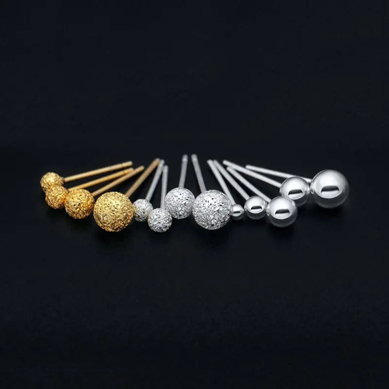 

SOFTPIG Real 925 Sterling Silver Round Bead Stud Earrings For Fashion Women Party Punk Fine Jewelry Minimalist Accessories Gift
