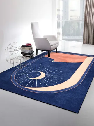 PAYSOTA-Rectangular Non-Slip Floor Mat, Moon and Star Carpet, Modern Abstract Striped, Blue Bedroom Decoration, Living Room