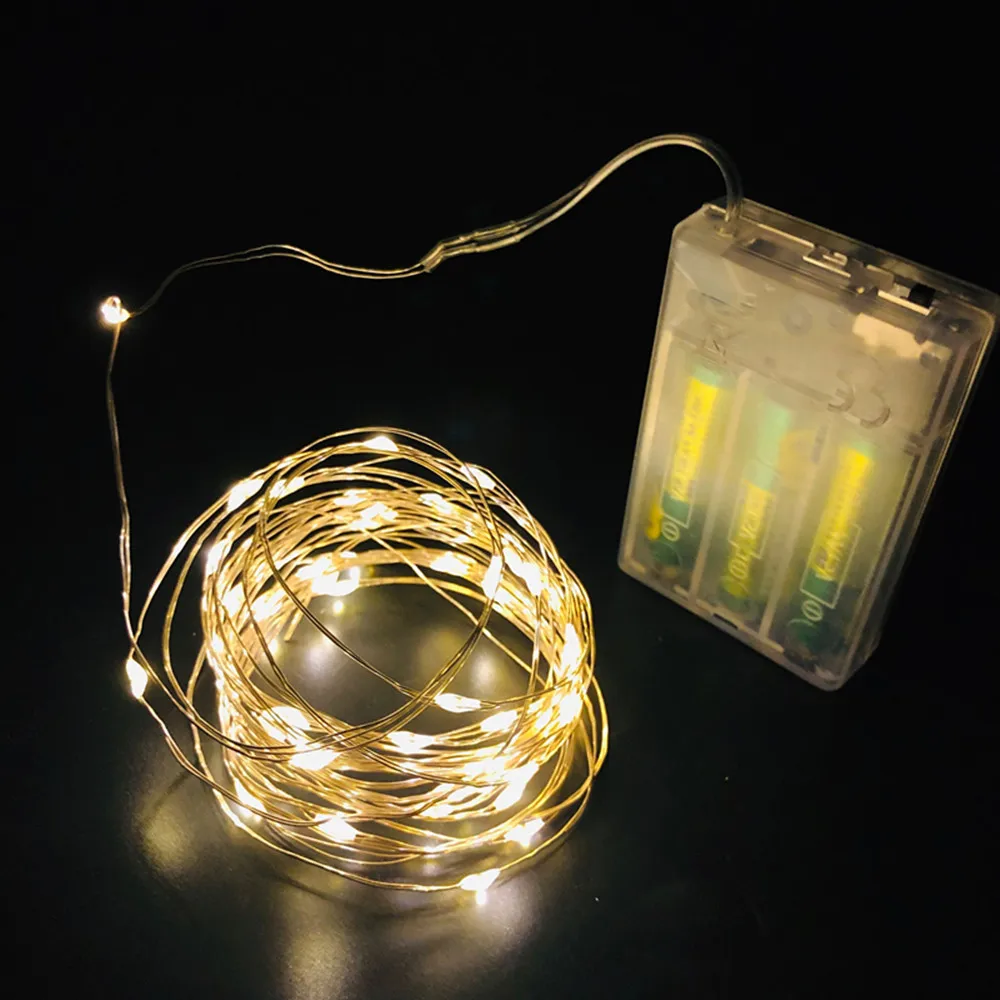 Copper and Silver Wire LED String Lights, Iluminação de Natal, Guirlanda de fadas para árvore de Natal, Decoração de casamento, Novo, 2m, 3m, 5m, 10m