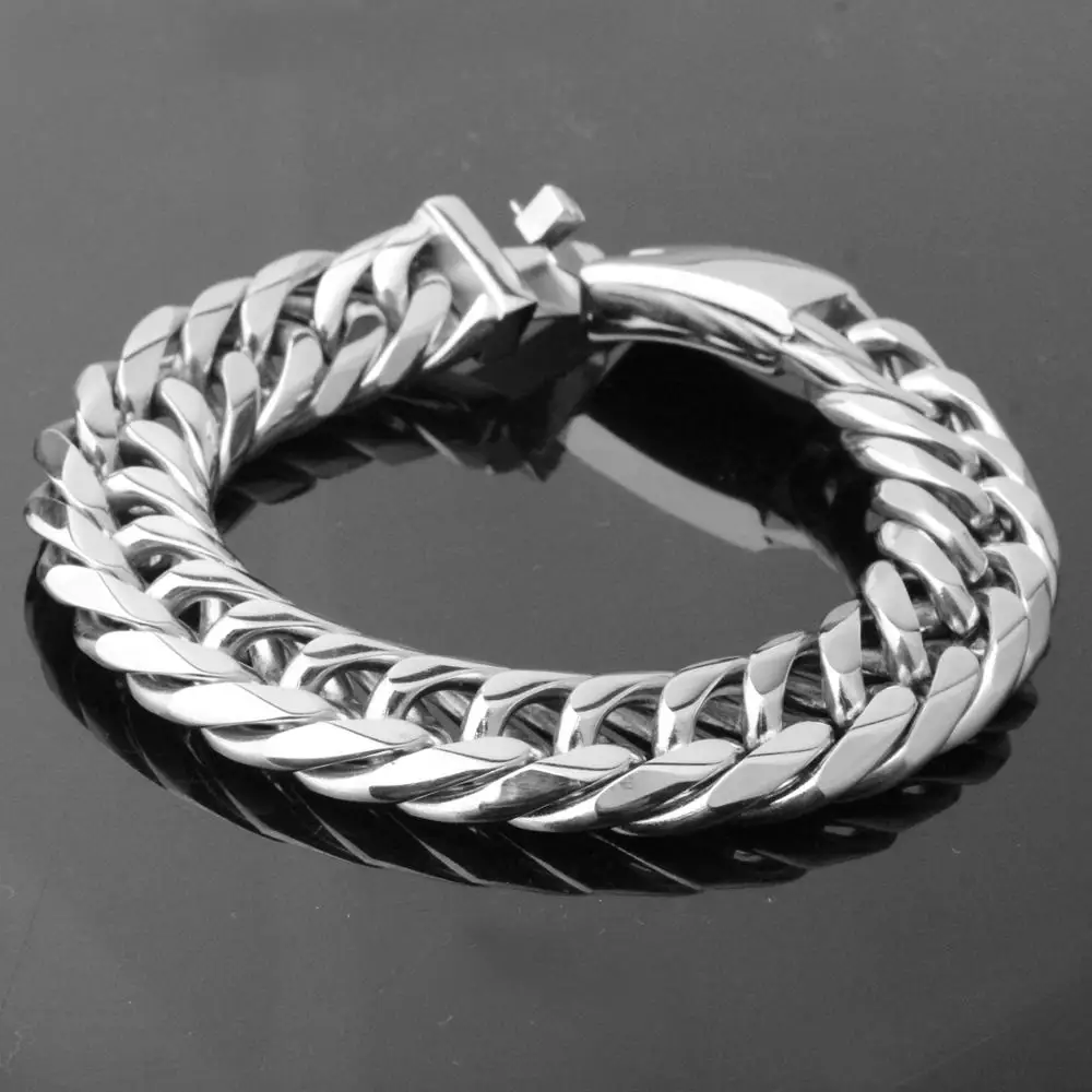 Granny Chic 16mm Heavy Men\'s Bracelet Curb Cuban Link Silver/Gold Color 316L Stainless Steel Wristband Male Jewelry