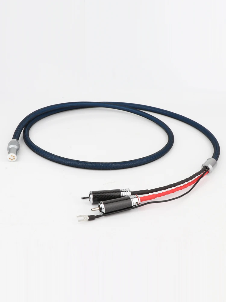 Kabel audio 5-pin DIN do 2RCA Phono, kabel do ramienia gramofonowego prosty 90 stopni, przewód uziemiający typu U Spade, audio Phono — zdjęcie produktu 7