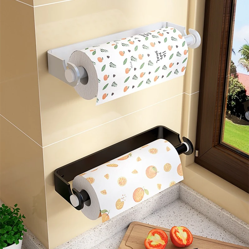 

Kitchen Paper Towel Rack Refrigerator Plastic Wrap Bag Storage Rack Perforated Wall-Mounted Pumping Paper Storage Rack