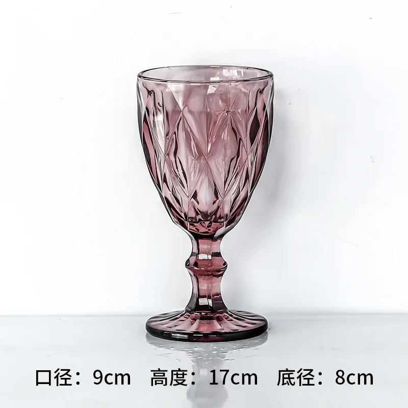 Vintage Colored Goblet Wine Glass, Water Glass, Machine Pressed, Clear Blue, Pink, Grey, 300ml