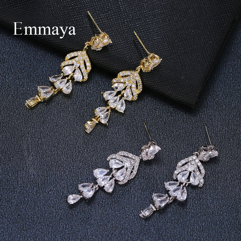 Emmaya New AAA Zirconia Hanging Multi-storey Waterdrop Shape Long Earring For Women And Ladies ELegant Crystal Bridal Party