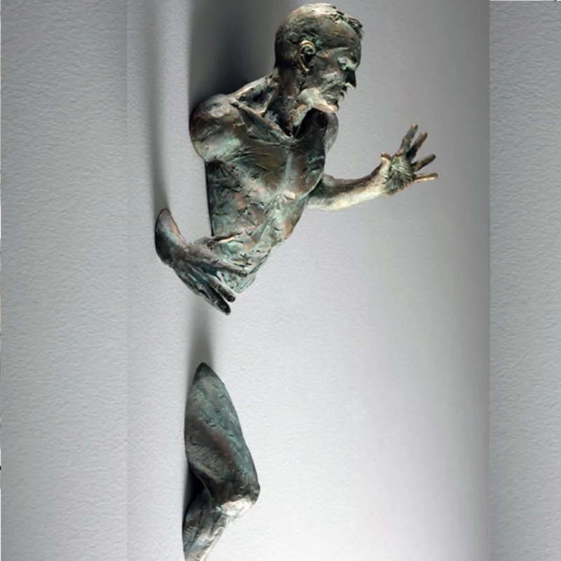 Home Decoration Modern Wall Art Metal Sculpture Bronze Man 3D Wall Mounted Sculpture