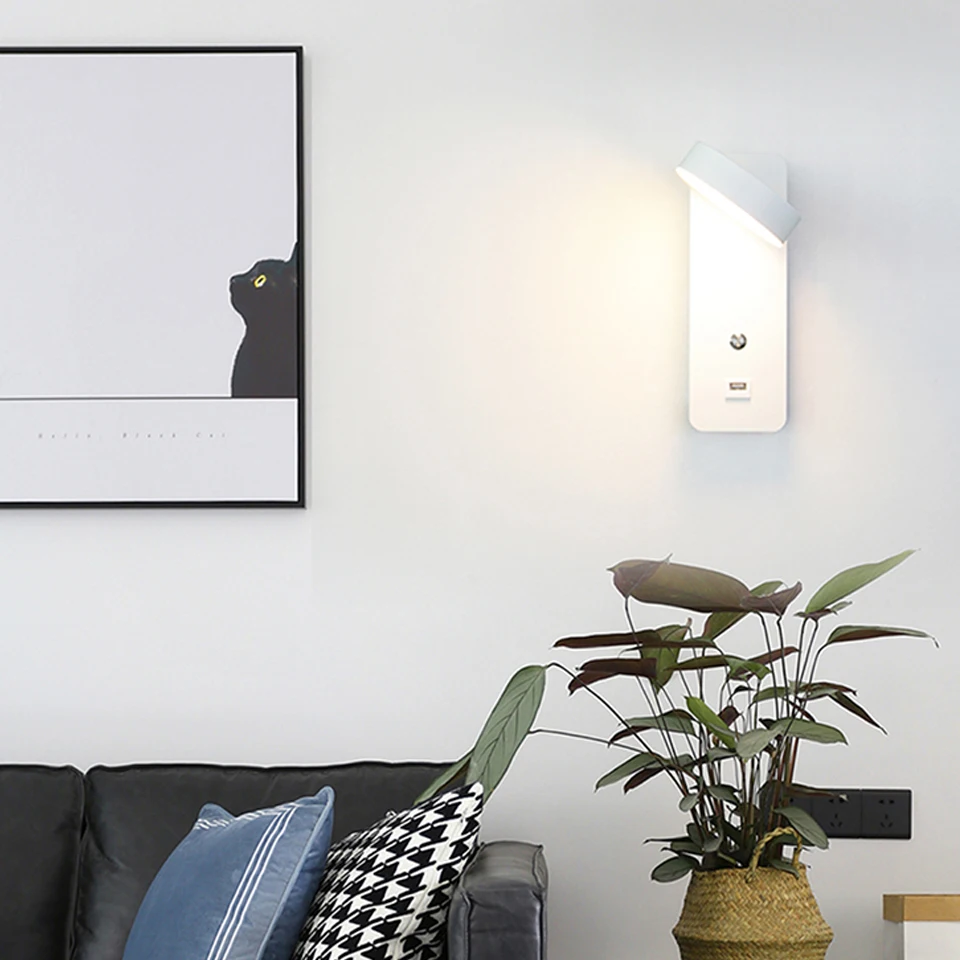 led indoor wall lamps with Switch USB Charge wall light 3 Color 9W lighting For home Bedside Stairway Sconce luminaria