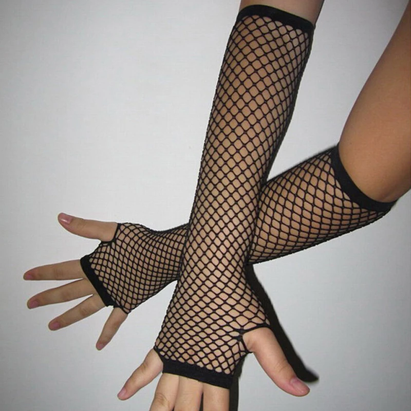 Sexy Women Lady Punk Dance Costume Party Lace Fingerless Fishnet Gloves Mittens Cycling Female Elasticity Lace Mesh Gloves