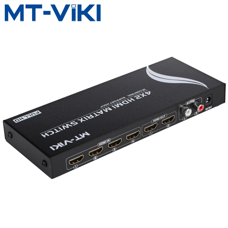 

MT-VIKI HDMI-compatible Matrix Splitter Switch 4 in 2 out Distributor Selector IR Remote Conrol with Stereo L/R Audio MT-HD4x2