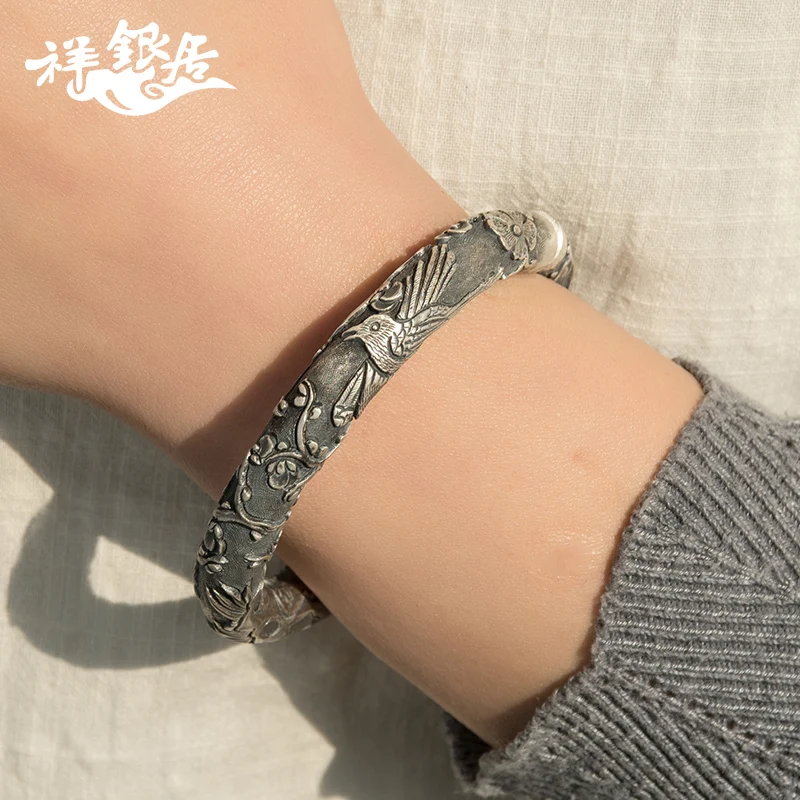 ★S999 fine silver high process quality manual beaming silver magpie on silver bracelet MeiXue silver bracelet