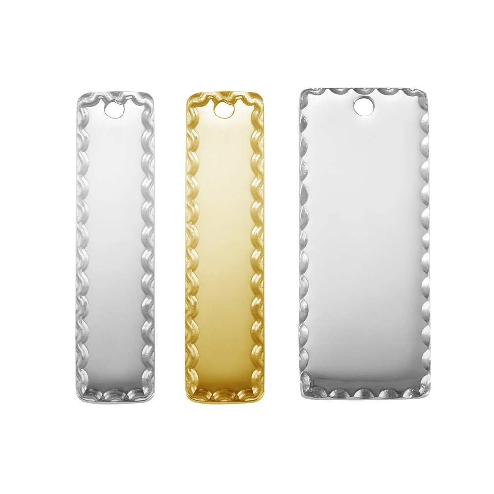 MaiLun 25pcs/lot Custom your design or words Rectangle Tags with hammered  Fringe Key Chain Tags  Metal Plates