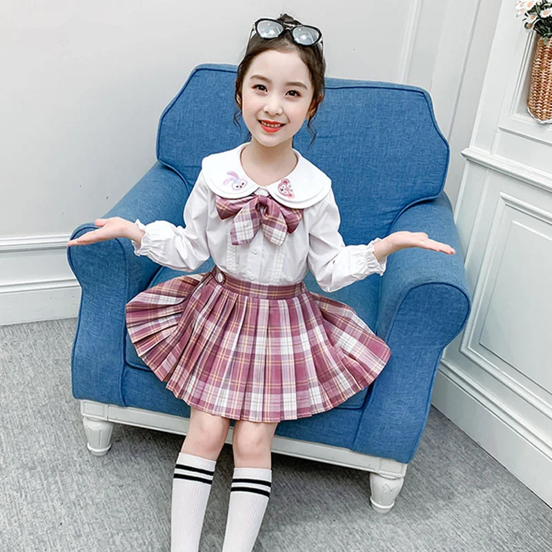 Uniforme jk para niños de dos piezas, traje de falda mediana y grande para niños, Falda plisada, Otoño, nuevo estilo universitario, niña de 12 años